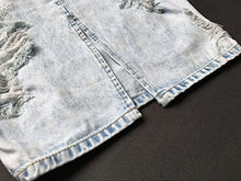 Load image into Gallery viewer, chouyatou Women's Retro High-Waist Boyfriend Ripped Holes Denim Skirt (Large, Light Blue)