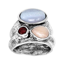 Load image into Gallery viewer, Silpada 'Willow Springs' Natural Moonstone, Agate, Garnet Ring in Sterling Silver, Size 10