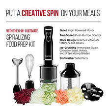 Load image into Gallery viewer, Chefman Electric Spiralizer & Immersion Blender/Vegetable Slicer 6-IN-1 Food Prep Combo Kit, Includes 3 Spiralizing Blade Attachments, Zoodle Maker; Grate, Ribbon, Spiral, Blend, Chop, and Puree,Black