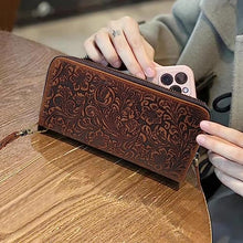 Load image into Gallery viewer, GUZUHUKU Vintage Embossed Zipper Wallet, Womens Wallets Large Capacity Detachable Wrist Strap Clutch Purses Perfect for Travel and Dating
