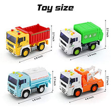 Load image into Gallery viewer, 4 Pack City Service Vehicle Car Truck Toy Set - Tow Truck,Dump Truck,Sprinkler,and Garbage Truck - with Friction Powered Wheels and Lights & Sounds