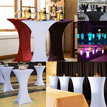 Load image into Gallery viewer, Reliancer 4 Pack 36inch Highboy Cocktail Round Spandex Table Cover Four-Way Tight Fitted Stretch Tablecloth Table Cloth for Outdoor Party DJ Tradeshow Banquet Vendor Wedding(4PC 36''X43'',Black)