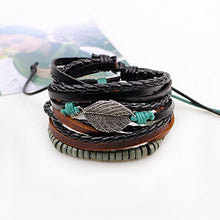 Load image into Gallery viewer, Diamondo Woven Leather Bracelet Unisex Leaf Charm Multi Layers Beads Adjustable Wristband
