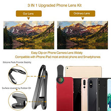 Load image into Gallery viewer, Phone Camera Lens,Upgraded 3 in 1 Phone Lens kit-198° Fisheye Lens + Macro Lens + 120° Wide Angle Lens,Clip on Cell Phone Lens Kits Compatible with iPhone,iPad,Most Android Phones and Smartphones