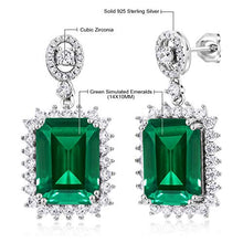 Load image into Gallery viewer, Gem Stone King 925 Sterling Silver Green Simulated Emerald Earrings For Women (13.60 Cttw Emerald Cut 14X10MM)