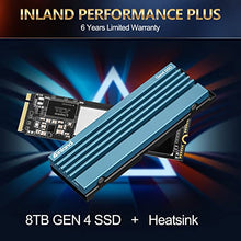 Load image into Gallery viewer, INLAND Gaming Performance Plus 8TB Gen 4 PCIe 4.0 NVMe M.2 SSD with Heatsink Compatible with PS5 & PC, Read/Write Speed up to 7000MB/s and 5800MB/s, 6000 TBW Internal Solid State Drive
