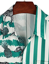 Load image into Gallery viewer, VATPAVE Mens Hawaiian Flamingo Shirts Casual Short Sleeve Button Down Shirt Summer Shirts Small Green Zebra Beach