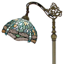 Load image into Gallery viewer, Tiffany Style Reading Floor Lamp Sea Blue Stained Glass Crystal Bead Dragonfly 12 Inch Lampshade 64 Inch Tall Arched Base Antique Light for Living Room Bedroom Coffee Table Gifts S147 WERFACTORY