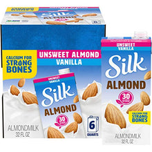 Load image into Gallery viewer, Silk Almond Milk, Unsweetened Vanilla, 32 Fluid Ounce (Pack of 6), Vanilla Flavored Non-Dairy Almond Milk, Dairy-free Milk