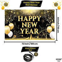 Load image into Gallery viewer, Huge, New Years Eve Party Supplies 2023 Set - Pack of 44 | Gold 2023 Balloons, 40 Inch | Happy New Year Backdrop, Happy New Year Decorations 2023 | Happy New Year Balloons for NYE Decorations 2023