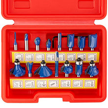 Load image into Gallery viewer, Hiltex 10100 Tungsten Carbide Router Bits, 15 Piece Router Bit Set, 1/4” Shank Tungsten Carbide Router Bits, Router Bits for Woodworking on Wood