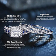 Load image into Gallery viewer, Newshe Size 7 Blue Engagement Wedding Ring Set 3pcs 2.5ct Princess White Cz and 1 Stackable Eternity Ring