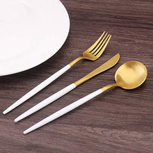 Load image into Gallery viewer, Matte Gold Silverware Set with white handle, Bysta 5-Piece Stainless Steel Flatware Set, Kitchen Utensil Set Service for 1, Tableware Cutlery Set for Home and Restaurant, Satin Finish, Dishwasher Safe