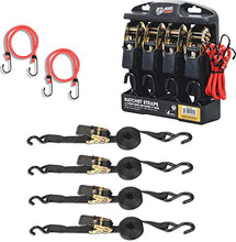 Load image into Gallery viewer, ROAD DAWG ATRTD1009D Torin 15 Foot Ratchet Tie Down Straps with 500 lb Load Limit/1,500 lb Break Strength, Black, Pack of 4