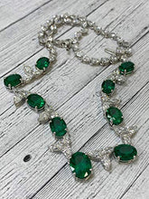 Load image into Gallery viewer, Rachel Koen 18K White Gold Oval Green Emerald and Pear Shaped Diamonds Necklace