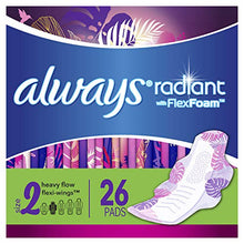 Load image into Gallery viewer, Always Radiant Feminine Pads for Women, Size 2, 78 Count, Heavy Flow Absorbency, with Flexfoam Wings, Light Clean Scent, 26 Count, Pack of 3 - 78 Count Total)