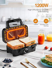 Load image into Gallery viewer, Decen Sandwich Maker, Waffle Maker, Sandwich Grill, 1200-Watts, 5-Gears Temperature Control, 3-in-1 Detachable Non-stick Coating, LED Indicator Display, Cool Touch Handle, Anti-Skid Feet, Black