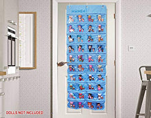 Load image into Gallery viewer, HOME4 LOL Toys Hanging Over The Door Storage Organizer Carrying Travel, 40 Clear View Pockets, Roll Up, for Small Dolls, Cars, Jewelry, Hair Accessories, Arts & Crafts, Bead, Sewing and More (Blue)