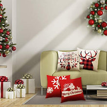 Load image into Gallery viewer, BuenoLife Christmas Pillow Covers Set of 4, 18 x 18 Inch Accent Pillow Cases, Plaid Linen Cushion Decorative Throw Pillow Covers, Square Pillowcase for Sofa Home Office Living Room Holiday Xmas Decor