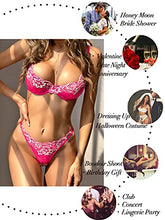 Load image into Gallery viewer, Kaei&Shi Sexy Bra And Panty Sets,Embroidered Lace Floral Lingerie For Women,Matching Two Piece Mesh Sheer Underwire Lingerie Set Boudoir Rose Medium