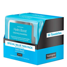 Load image into Gallery viewer, Neutrogena HydroBoost Facial Cleansing & Makeup Remover Wipes with Hyaluronic Acid, Hydrating Pre-Moistened Face Towelettes to Cleanse & Remove Dirt, Makeup & Impurities, Twin Pack, 25 ct