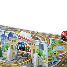 Load image into Gallery viewer, Melissa & Doug 18-Piece Wooden Take-Along Tabletop Town, 4 Rescue Vehicles, Play Pieces, Bridge