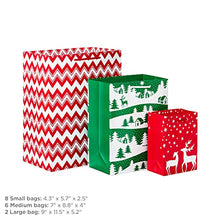 Load image into Gallery viewer, Image Arts Holiday Gift Bag Assortment, Red and Green Snowflakes, Reindeer, Chevron (Pack of 16 Small, Medium, Large Bags for Classrooms, Treats, Gift Exchanges)