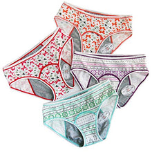 Load image into Gallery viewer, 4 Pack Teen Girls Protective Panties Leak Proof Underwear Heavy Flow Women Postpartum Briefs (GEGP+BTRO, S)