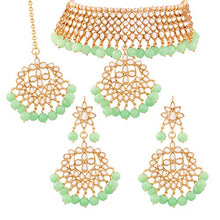 Load image into Gallery viewer, I Jewels Traditional Kundan & Mint Pearl Choker Necklace Set for Women (K7058Min)