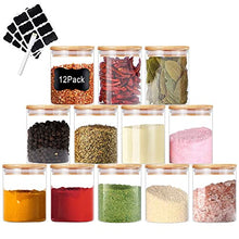 Load image into Gallery viewer, Nialnant 12 Pcs Glass Spice Jars with Bamboo Lids, 6oz Small Glass Jars with Labels & Pen, Glass Storage Jars for Kitchen Tea Coffee Sugar Nuts