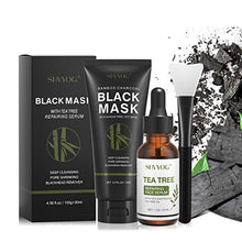 Load image into Gallery viewer, Blackhead Peel Off Face Mask, SHVYOG 3-in-1 Blackhead Remover Charcoal Mask with Brush & Tea Tree Serum, Purifying & Deep Cleansing Black Mask for Blackheads, Dirt, Acne, Pores Shrinking (100g+30ml)
