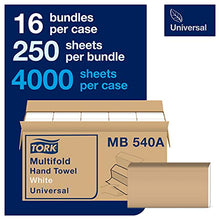 Load image into Gallery viewer, Tork Multifold Hand Towel White H2, Universal, 100% Recycled Fibers, 16 x 250 Towels, MB540A