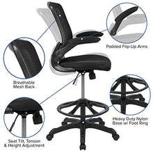 Load image into Gallery viewer, Flash Furniture Mid-Back Black Mesh Ergonomic Drafting Chair with Adjustable Foot Ring and Flip-Up Arms