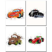 Load image into Gallery viewer, Cars Watercolor Prints - Set of 4 (8 inches x 10 inches) Wall Art Decor Kids Bedroom Photos Lightning McQueen Tow Mater Francesco Bernoulli Sheriff