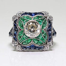 Load image into Gallery viewer, Yuren 925 Sterling Silver Vintage Emerald Ring Blue Sapphire White Topaz Ring Women Wedding Fashion Jewelry Size 6-10 (US Code 10)