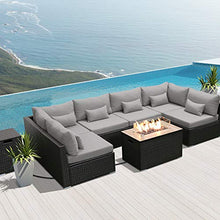 Load image into Gallery viewer, DINELI Patio Furniture Sectional Sofa with Gas Fire Pit Table Outdoor Patio Furniture Sets Propane Fire Pit (Light Grey-Rectangular Table)