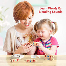 Load image into Gallery viewer, Coogam Wooden Reading Blocks Short Vowel Rods Spelling Games, Flash Cards Turning Rotating Letter Puzzle for Kids, Sight Words Montessori Spinning Alphabet Learning Toy for Preschool Boys Girls