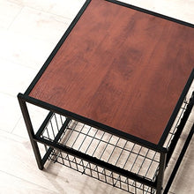 Load image into Gallery viewer, ZINUS Dane 20 Inch Black Frame Side Table with Storage Basket / End Table / Easy Assembly, Red mahogany wood grain