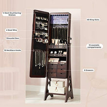 Load image into Gallery viewer, SONGMICS 8 LEDs Jewelry Cabinet Armoire with Beveled Edge Mirror, Gorgeous Jewelry Organizer Large Capacity Brown Patented UJJC89K