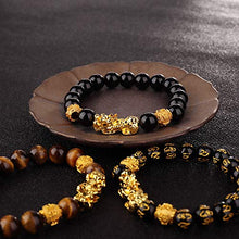 Load image into Gallery viewer, YADOCA 4 Pcs Pi Xiu Feng Shui Bracelets Set for Men Women Black Obsidian Wealth Bracelets Five Elements Zodiac Good Lucky Tiger Eye Bracelets 10mm Bead Adjustable Elastic