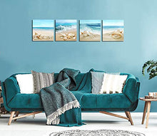 Load image into Gallery viewer, Canvas Wall Art Ocean Decor Beach Seashell Starfish Nature Picture Blue Canvas Artwork Turquoise Contemporary Wall Art for Bathroom Bedroom Living Room Office Kitchen Wall Decor 12" x 12" x 4 Pieces
