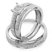 Load image into Gallery viewer, Dazzlingrock Collection 0.18 Carat (ctw) 18K Round Diamond Ladies & Mens His Hers Bridal Engagement Ring Trio Set, White Gold