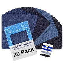 Load image into Gallery viewer, Iron on Patches for Clothing Repair 20PCS, Denim Patches for Jeans Kit 3" by 4-1/4", 4 Shades of Blue Iron On Jean Patches for Inside Jeans & Clothing Repair