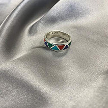 Load image into Gallery viewer, Southwestern Style Multi Gemstone 6mm Wedding Band Sterling Silver Ring Size 8