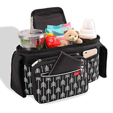 Load image into Gallery viewer, Lekebaby Baby Stroller Organizer with Insulated Cup Holders Universal Fit for All Baby Stroller Models Ultimate Accessory for Parents On-The-go, Arrow Print, Black