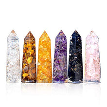 Load image into Gallery viewer, Healing Crystal Wand Set of 6 Orgonite – Includes 3” Amethyst Crystal, Tigers Eye, Rose Quartz, Black Tourmaline Stone, Citrine and Clear Quartz Orgone Crystal Plus Black Tourmaline Necklace