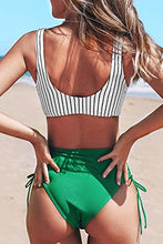 Load image into Gallery viewer, CUPSHE Women's Bikini Sets Ruched Lace up Bikini High Waisted Two Piece Swimsuits Fresh Green XS