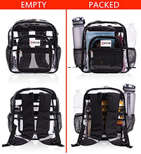 Load image into Gallery viewer, Small Clear Backpack - Heavy Duty - Stadium Approved - TSA Lock - Key Holder - Bottle Opener - 2-WAY Zip - Inside, Outside Zip Pockets - Expandable Side Pockets - Transparent PVC - H12''xW10.6''xD6