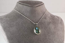 Load image into Gallery viewer, Sterling Silver 925 Oval Blue-Green Natural Labradorite Pendant Necklace 20 inches Chain - Elegant Gift Box