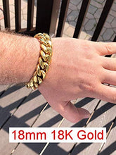 Load image into Gallery viewer, Men's Miami Cuban Bracelet - 8-18mm - Iced Out Men's Heavy Cuban Link - 14k 18k Yellow Or Rose Gold Over Stainless Steel - Never Changes Color (7.5, 18mm 18k Gold)